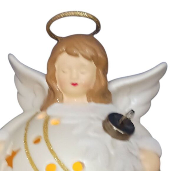 QVC Ceramic Angel Flameless Candle Luminaries Ornament In Gift Box Gold & Cream - Picture 3 of 11